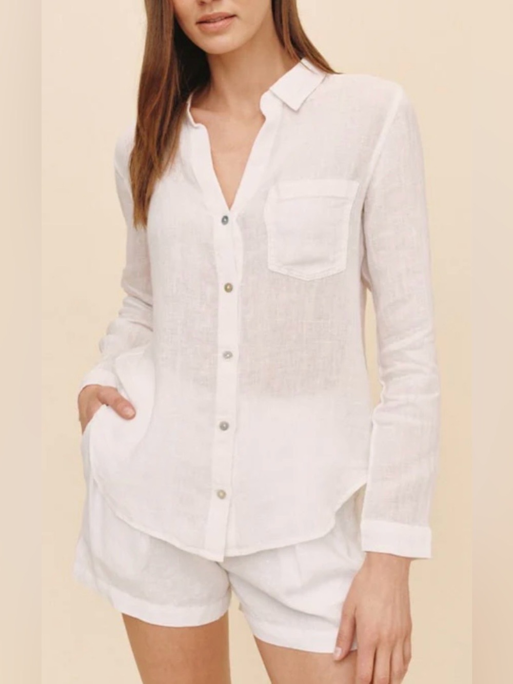 BELLA DAHL Cotton Pocket Button Down Shirt Blouse White Small
